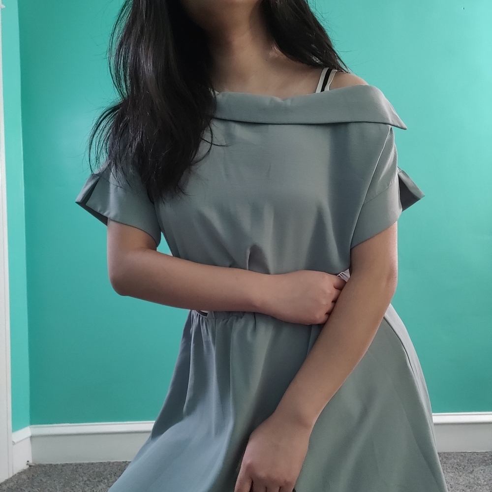 Light Blue Short Sleeve Off the Shoulder Dress